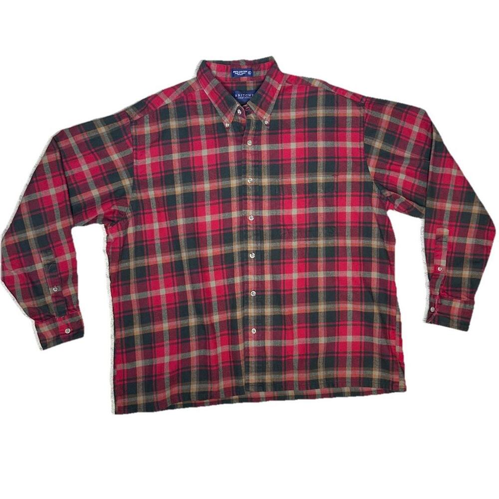 Britches Flannel Great Outdoors Mens XL Button Up Shirt Red Plaid Long Sleeve - Picture 1 of 3
